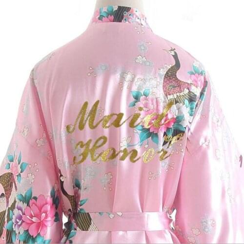 Letter Maid of honor Robe Wedding dressing gowns Robe Kimono Sexy Bridal party Robe Peacock bridesmaid Robe bridal shower gift