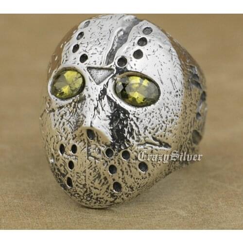 Halloween Jason Black Olive Eyes 925 Sterling Silver Mens Ring 9D104 US Size 7~15