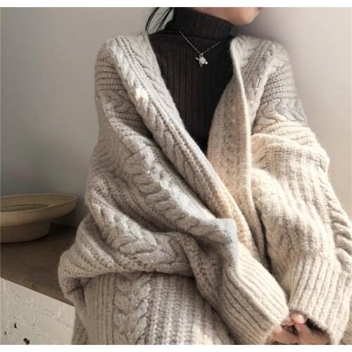 Long Thick Knit Sweater Women Autumn Winter Cardigans Loose Pockets Coat Knitted Jacket Cardigan Elegant Maxi Tops Streetwear
