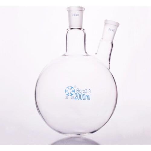 Two-necked flask oblique shape,with two necks standard grinding mouth,Capacity 2000ml,Middle joint 24/40 and lateral joint 24/40