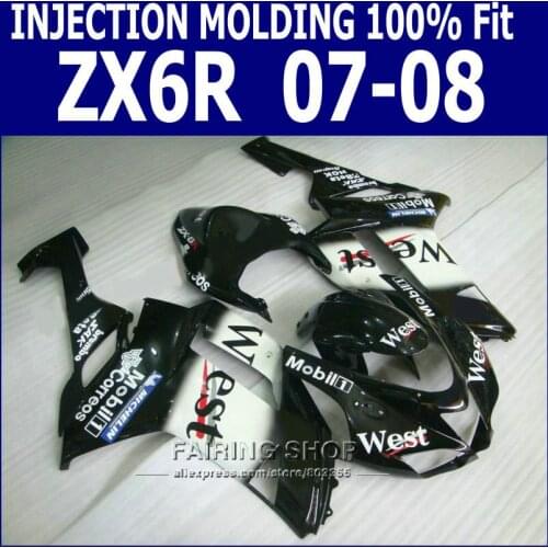 Abs bodywork kits WEST zx6r 2008 08-07 2007 Fairing kit For Kawasaki ninja Injection molded Fairings (100%fitment ) S130