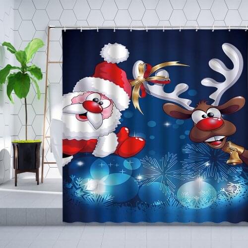 Creative Christmas Shower Curtain Funny Santa Claus Elk Christmas Decoration Cloth Bathroom Waterproof Curtains Polyester Fabric