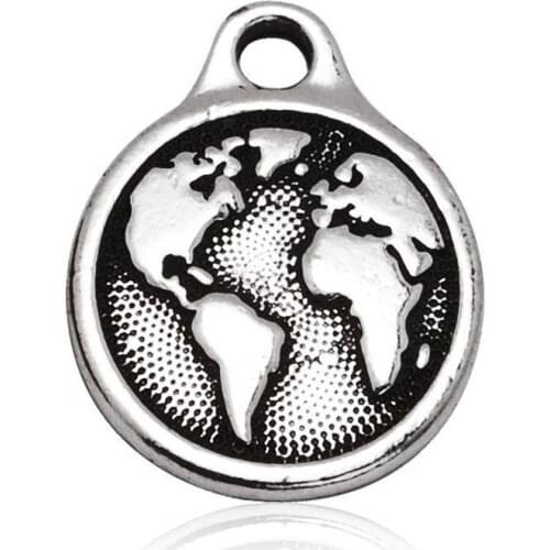 16.5mm Metal Round Charms With Earth Pattern, Alloy Logo Pendant for Jewelry Making, 20pcs/lot