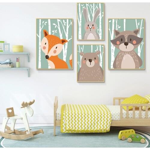 Forest Cute Animals Poster&Prints For Nursery Wall Picture Kids Baby Room Art Canvas PrintingsDecoration Home Decor Cartoon