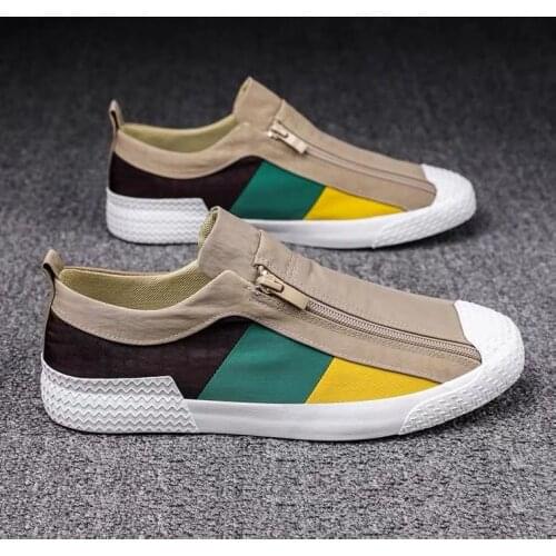 Men Shoes Fashion Zipper Canvas Shoes New Breathable Non-slip Wild Casual Shoes Men Outdoor Sneakers Moccasins Men Flats