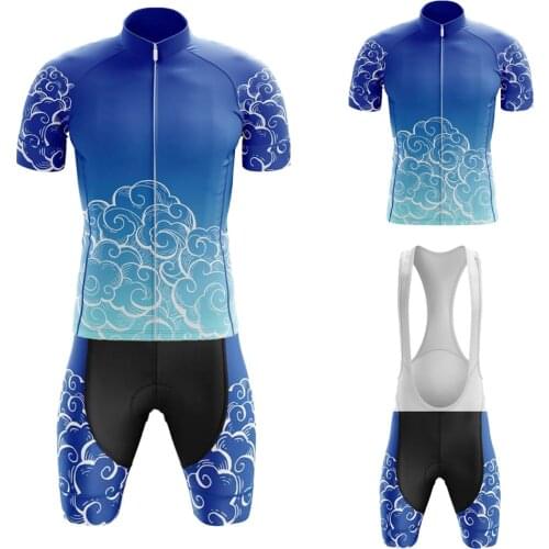 Wind Series Men Cycling Jersey Set Black/Blue Two Colors Short Sleeve And Bib Shorts Gel Breathable Pad Maillot Ciclismo Hombre