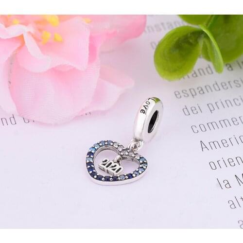 2020 Blue Zirconia Crystal Heart Fit Original Pan Charm Bracelet 100% 925 Silver Bead Making NEW YEAR Christmas Berloque