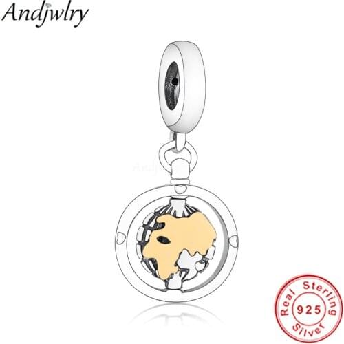 Spinning World Dangle Charm Pendant Fit Pandora Charms Original Bracelet 925 Siver Charm Bangle DIY Jewelry Berloque