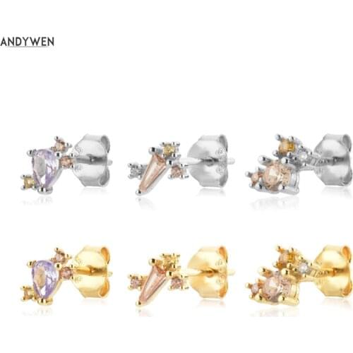 ANDYWEN 925 Sterling Silver Gold Stenity Earring Set Luxury Stud Earing Piercing Pendiente Clips Luxury Wedding Jewels Wholesale