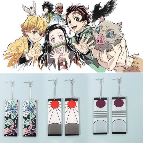 Various Styles Anime Demon Slayer Earrings 2021 Trend Cosplay Props Kimetsu No Yaiba Kamado Tanjirou Drop Earrings Accessories