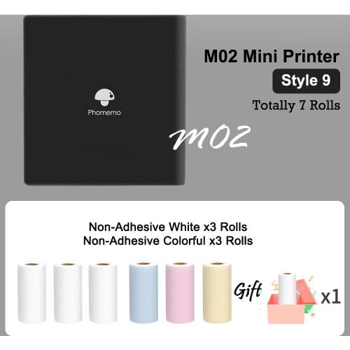 Thermal Printer Photos Maker Phomemo M02 with Colorful Paper Rolls Text Barcode Sticker Labeler Wireless Phone App Print Machine