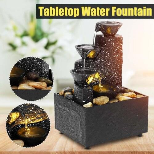 USB Water Fountain Ornaments Crafts Chinese Fengshui Waterfalls For Indoor Home Office Table Decoration Home Decor Miniatures
