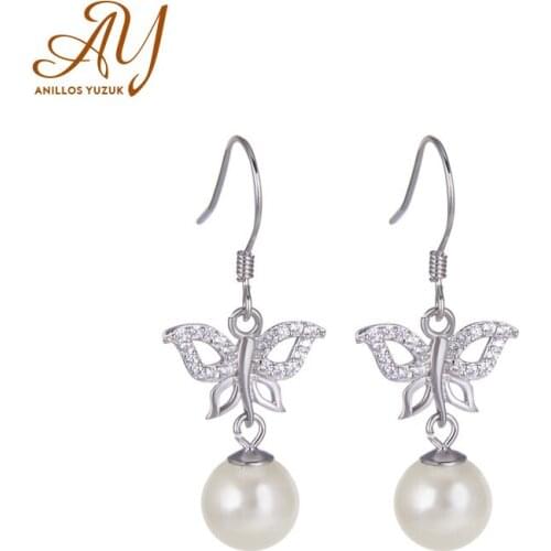 Anillos Yuzuk Natural Fresh Water Pearl Drop Earrings For Women Party Gifts Wedding 925 Silver Butterfly Earring Fine Jewelry