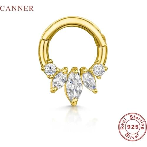 CANNER Earrings For Women Real 925 Sterling Silver Round Diamond Piercing Cartilage Stud Earrings Zircon Korean Gold Jewelry