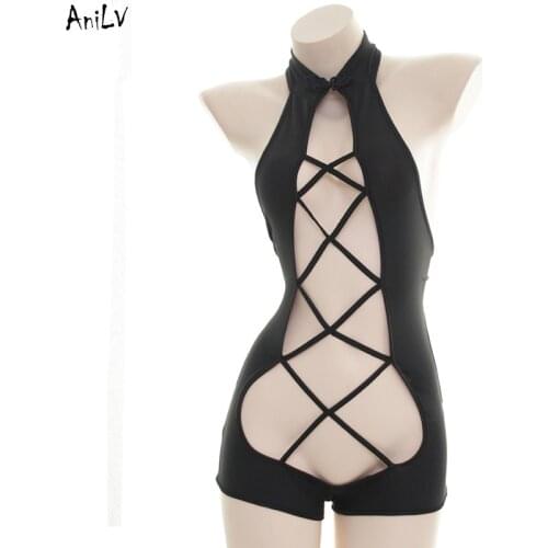 AniLV Girl Cross straps Hollow Halter Bodysuit Swimsuit Costume Women Swimwear Bodycon Uniform Temptation Lingerie Cosplay