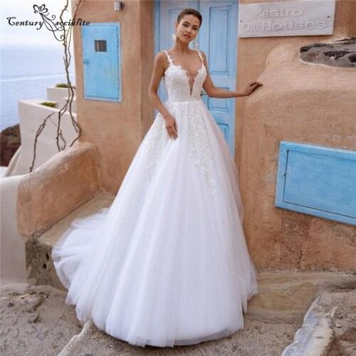 Boho Wedding Dresses for Women 2021 Straps Backless Lace Appliques A-Line Bohemian Bridal Gowns for Bride Beach Vestido De Noiva