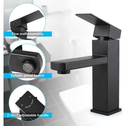 1PC Matte Black Bathroom Basin Taps Deck Mounted Hot Cold Water Mixer Tap Single Handle Kitchen Faucet Lavatory Sink Tap Crane