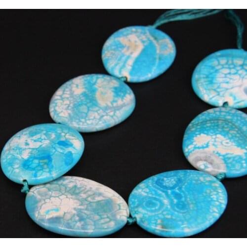 15.5"/strand Large Natural Blue Crack Agates Oval Slab Nugget Loose Beads,Raw Gems Stone Slice Necklace Pendants Jewelry Making