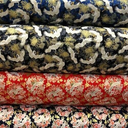 150cm width kimono fabric flower Sliver gold foil print cotton Fabric Cloth dress skirts Garments Crafts Accessories BH10-8