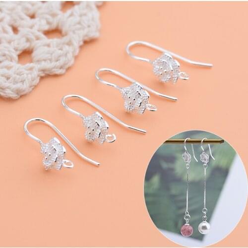 925 sterling silver jewelry accessories three core flower ear hook handmade DIY self-made semi-finished earring material accesso