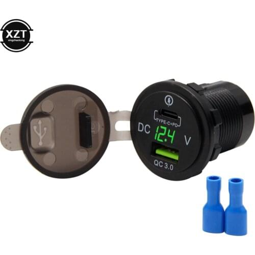 36W Fast PD USB-C Car Charger USB Quick Charge PD QC3.0 Type C Socket W/ LED Digital Voltmeter Universal Power Outlet