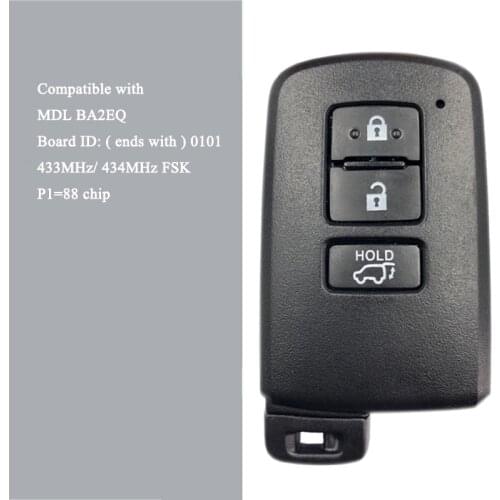 CN007087 Aftermarket For Toyota Rav4 Smart Key 433MHz 3 Buttons BA2EQ Transponder P1 88 DST-AES Chip P/N 89904-42180 89904-4232