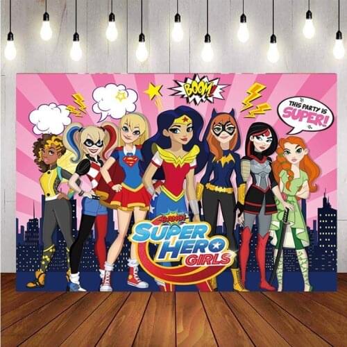Super Hero Girls Backdrop City Building Baby Shower Birthday Party Custom Photography Background Photo StudioDecor Supplies