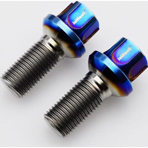High performance light weight burnt blue color cone seat Gr.5 titanium anti-theft lug bolts M12*1.5*28mm