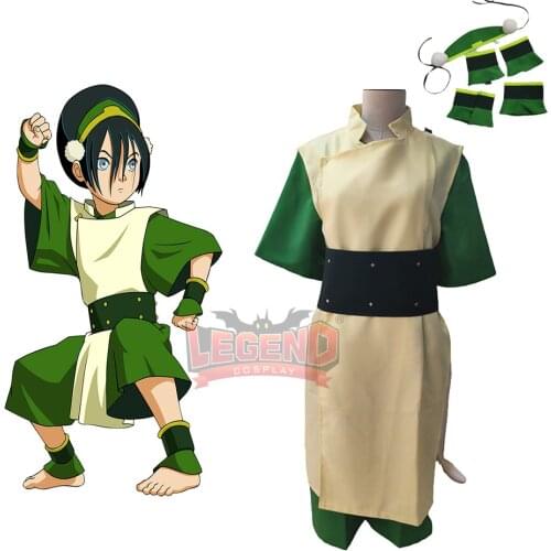Cosplaylegend Avatar The Last Airbender Toph Beifong Cosplay Costume adult Halloween Costume full set custom made green