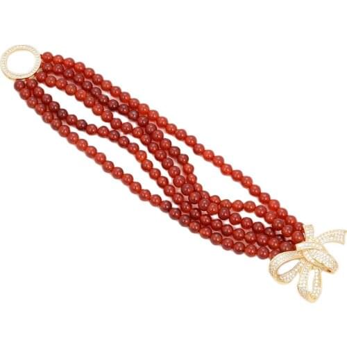 JK 8'' 5 Strands Round Red Agate Round Carnelian CZ Clasp Bracelet