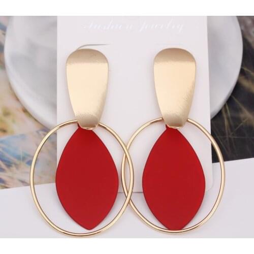 Statement Geometry Round Dangle Earring for Women Gold Red Green Color Print Water drop Earring Party Jewelry Girlfriend Gift