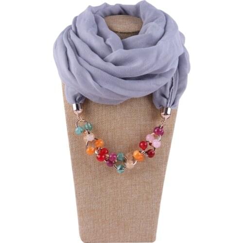 Fashion Plain Viscose Scarves And Necklace Pendants For Women Jewelry Chain Candy Color Beads Necklace Pendant Female Echarpe