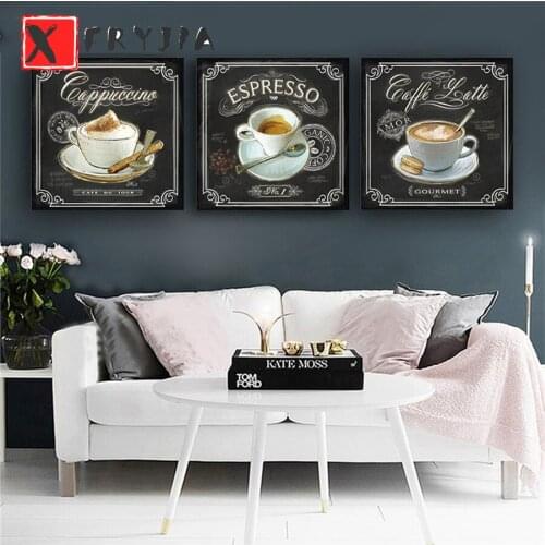 3pcs sets Kitchen Vintage Coffee diy diamond painting full round square diamond embroidery rhinestone kit triptych home decor