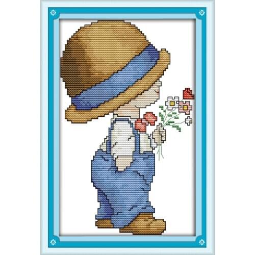 The flower sending boy cross stitch kit 14ct 11ct count print canvas stitches embroidery DIY handmade needlework plus