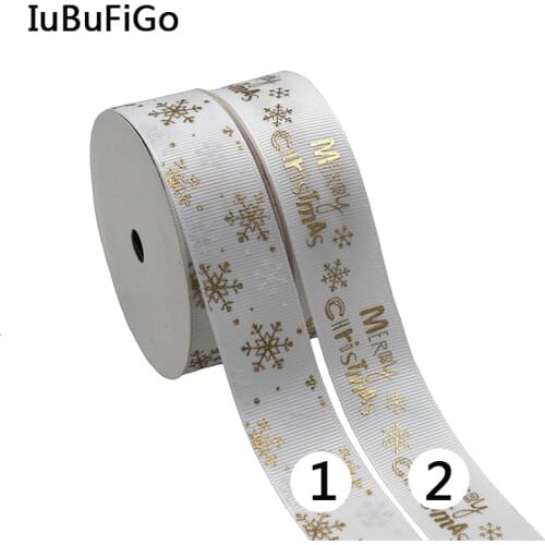 [IuBuFiGo] New Gold Foil Christmas Ribbon Printed Grosgrain Ribbon For Home Decoration 1"(25mm) 10yard/lot