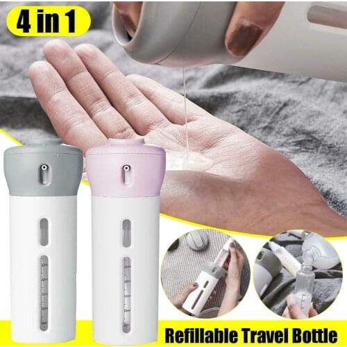 New Upgraded Travel 4-in-1 Refillable Bottle Toiletries Lotion Shampoo Emulsion Gel Dispenser Leakproof Bottles Spray Bottle