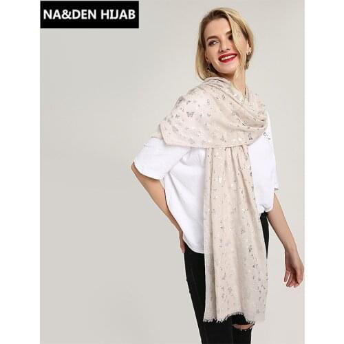 New plain solid hot silver butterfly animal pattern women scarf shimmer tassels hijab shawls muslim head wraps 10pcs fast ship