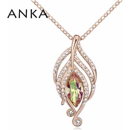 ANKA Fashion Feather Crystal Pendant Necklace New Collares Jewelry Women Gift Main Stone Crystals from Austria #102114
