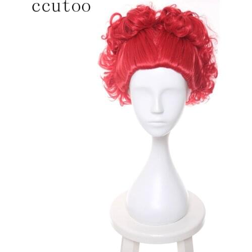Ccutoo Alice in Wonderland The Red Queen Bright Red Curly Short Synthetic Hair Heat Resistant Cosplay Wig Halloween Party Wigs