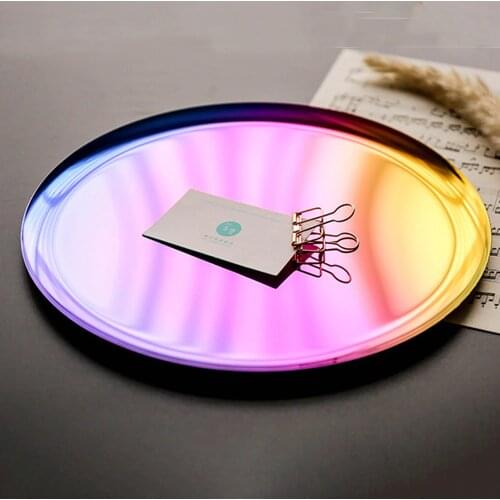 Scandinavian Golden Storage Tray Chic Colorful Round Metal Plate Vogue Jewelry Display Trays Nordic Dessert Coffee Tea Tray