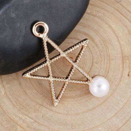 20 Pieces Zinc Alloy silver color Gold Hollow Star Pearl Pendant Jewelry Making Jewelry Accessories for Woman Girl IDY