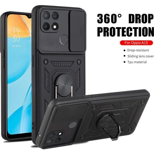 Shockproof Stand Ring Case For OPPO A15 Push Pull Camera Protection Phone Back Cover Shell Coque For O PPO A15s A 15 15s 6.52"