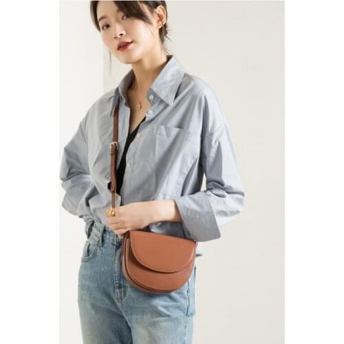Saddle Bag Womens Cowhide New Leather Womens Bag Shoulder Bag Small Semicircle Small Bag Tide Simple Joker Messenger Bag
