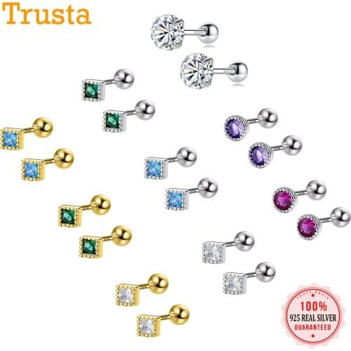 Trustdavis Real 925 Sterling Silver Shiny CZ Screw Stud Earrings For Women Children Baby Girls Mini Minimalist Jewelry DA1994