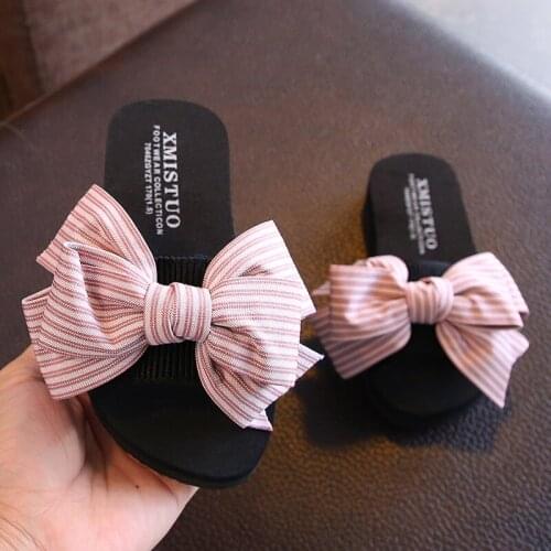 Baby Girls Cute Slippers Big Bowknot Flat Heel Lightweight Princess Slippers for Outdoor Daughter Mum Slippers Bowknot 24-38