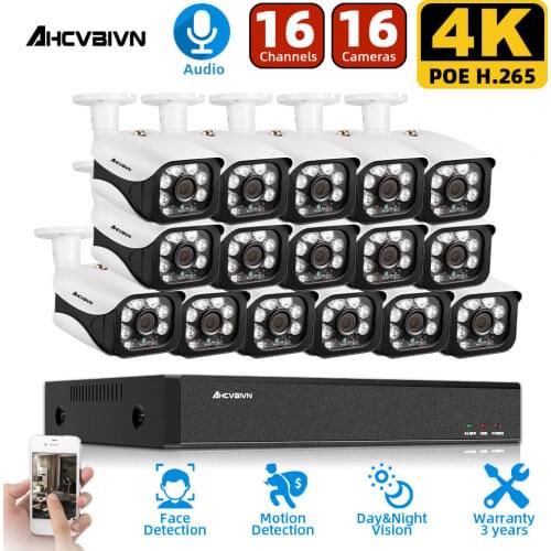 H.265 4K CCTV Camera System 16CH POE NVR Kit 8MP In/Outdoor Security IP Camera Day/Night P2P Video Surveillance System KIT P2P