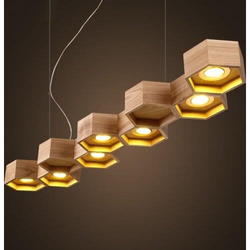 Modern LED Pendant Lights Honeycomb Original Solid Wood Art Pendant Lamp For Dining Room Living Room Home Luminaire PA0143