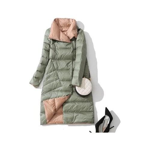 Light White Duck Down Coat New Winter Women Vogue Slim Fit Ultra Casual Female Double Sided Parkas Gold Long Outwear