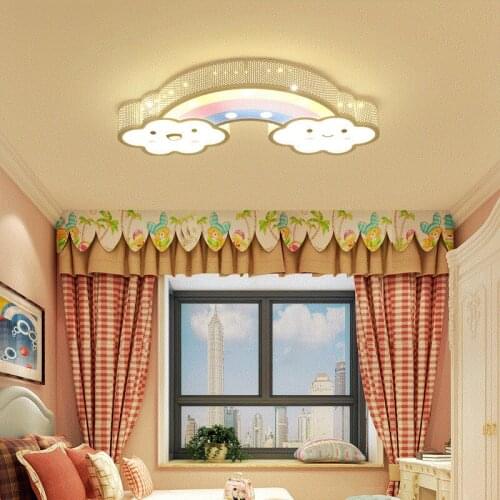 Children Babies Kids Bed Room Bedroom Night Lighting Iron Cute Lovely Smile Cloud Rainbow Led Ceiling Light Lamp Fixture