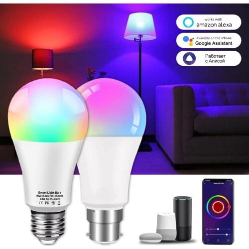 E27 Tuya WiFi Smart Bulb 18W 15W 10W B22 RGB Lamp Voice Control with Alexa Google Home 85-265V Dimmable Support Smart Life APP